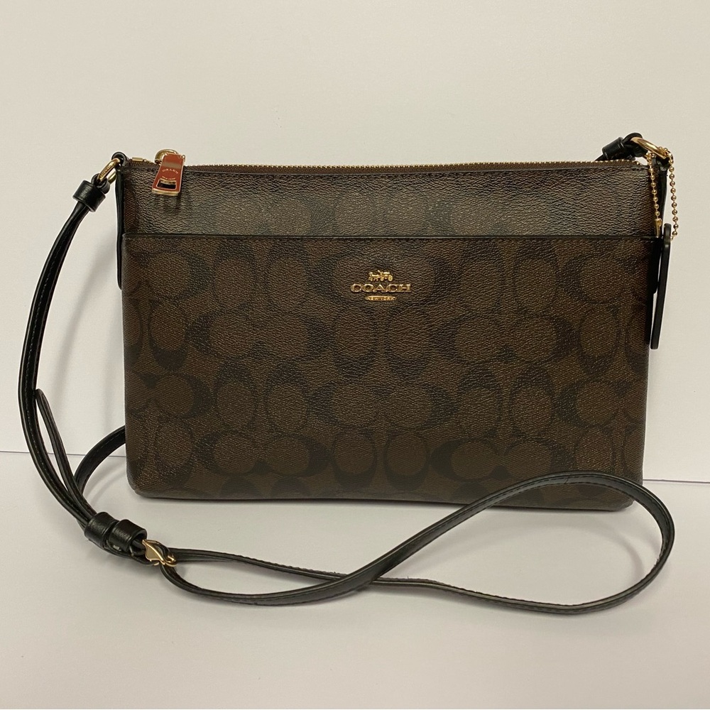 Coach Signature Brown black Crossbody Bag monogram medium size
